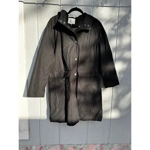 A New Day Women's Long Sleeve Hooded Rain Coat Black Medium NWT Water Resistant
